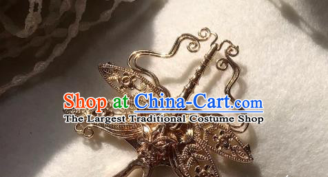 Handmade Chinese Ming Dynasty Empress Hair Clip Traditional Hair Accessories Ancient Court Golden Dragonfly Hairpins for Women