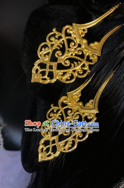 Handmade Chinese Tang Dynasty Palace Hair Clip Traditional Hair Accessories Ancient Queen Golden Hairpins for Women