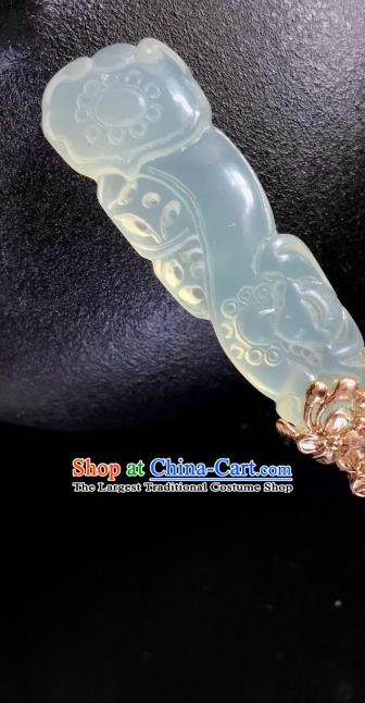 Handmade Chinese Tang Dynasty Palace Jade Hair Clip Traditional Hair Accessories Ancient Empress Golden Hairpins for Women