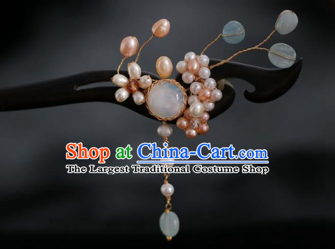 Handmade Chinese Cheongsam Pearls Hair Clip Traditional Hanfu Hair Accessories Ebony Hairpins for Women
