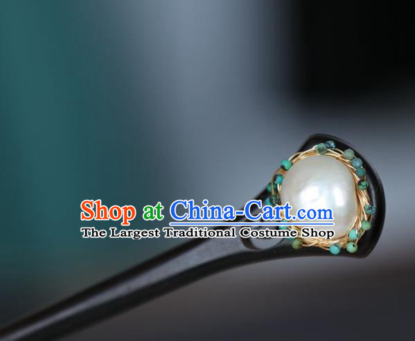 Chinese Cheongsam Pearls Hair Clip Traditional Hanfu Hair Accessories Handmade Ebony Wood Hairpins for Women