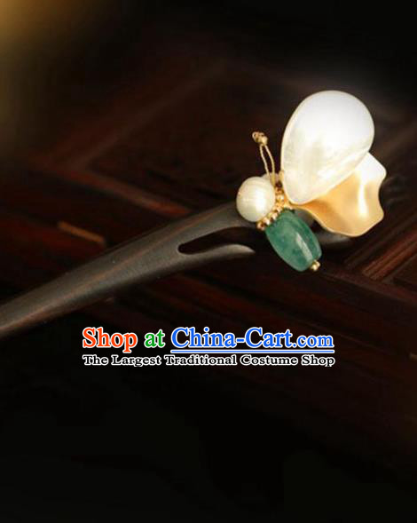 Chinese Cheongsam Ebony Jade Hair Clip Traditional Hanfu Hair Accessories Handmade Shell Butterfly Hairpins for Women