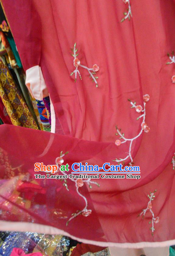 Thailand Traditional Handmade Embroidery Red Dress Photography Asian Indian National Informal Costumes for Women