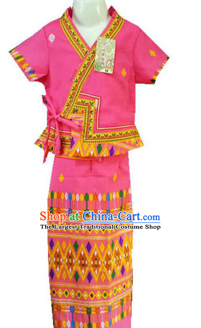 Chinese Dai Nationality Girl Dress Costumes Traditional Dai Ethnic Children Pink Blouse and Straight Skirt for Kids