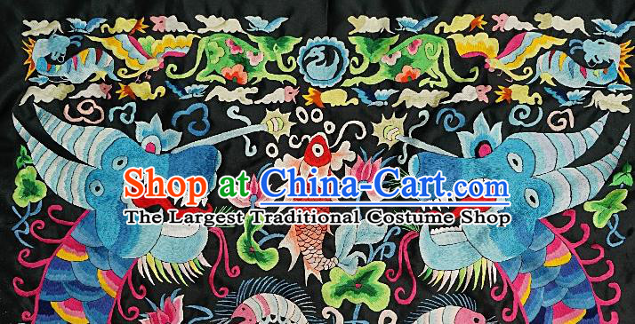 Chinese Traditional Embroidered Dragons Fish Fabric Patches Handmade Embroidery Craft Miao Ethnic Embroidering Applique Accessories