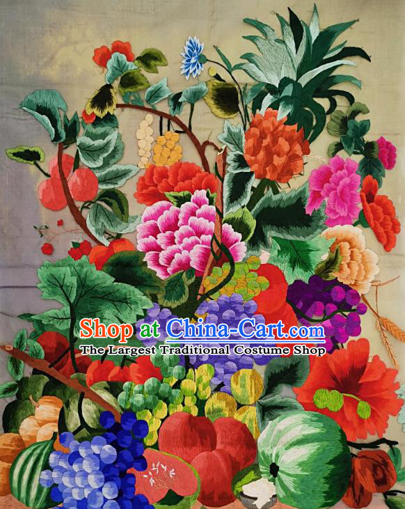 Chinese Traditional Embroidered Fruit Flowers Fabric Patches Handmade Embroidery Craft Embroidering Cloth Decorative Painting
