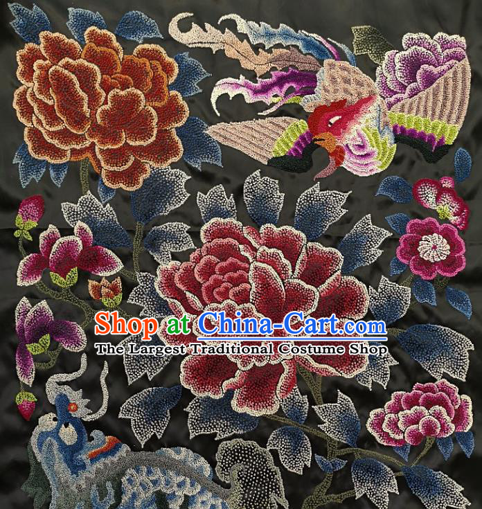Traditional Chinese Embroidered Dragon Phoenix Fabric Patches Handmade Embroidery Craft Accessories Embroidering Red Peony Applique