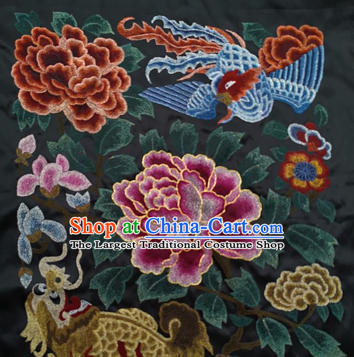 Traditional Chinese Embroidered Dragon Phoenix Fabric Patches Handmade Embroidery Craft Accessories Embroidering Purple Peony Applique