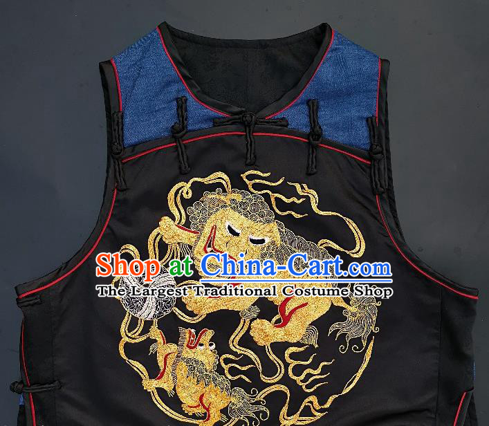Chinese Traditional Embroidered Lion Vest Handmade Embroidery Costume Tang Suit Navy Silk Waistcoat for Women