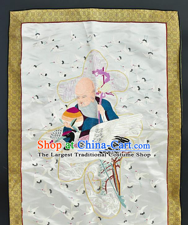 Chinese Traditional Embroidered Crane Fabric Patches Handmade Embroidery Craft Embroidering God of Longevity Silk Decorative Painting