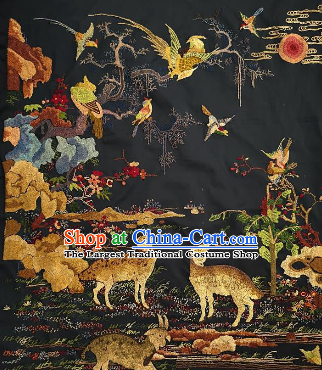 Chinese Traditional Embroidered Green Bird Sheep Fabric Patches Handmade Embroidery Craft Embroidering Silk Applique