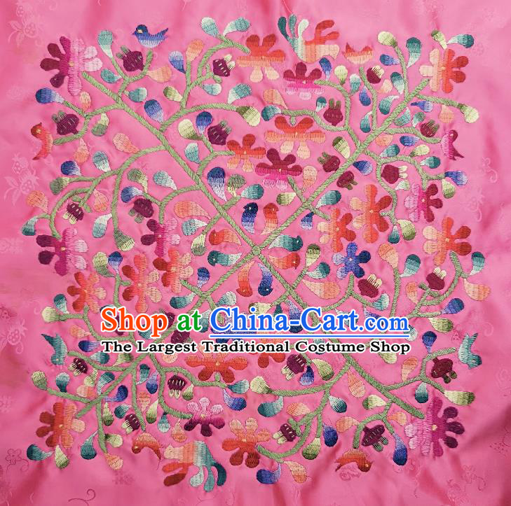 Traditional Chinese Embroidered Flowers Fabric Patches Handmade Embroidery Craft Accessories Embroidering Pink Silk Cushion Applique