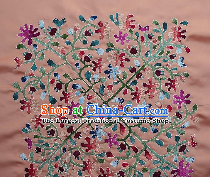 Traditional Chinese Embroidered Flowers Birds Fabric Patches Handmade Embroidery Craft Accessories Embroidering Pink Silk Cushion Applique