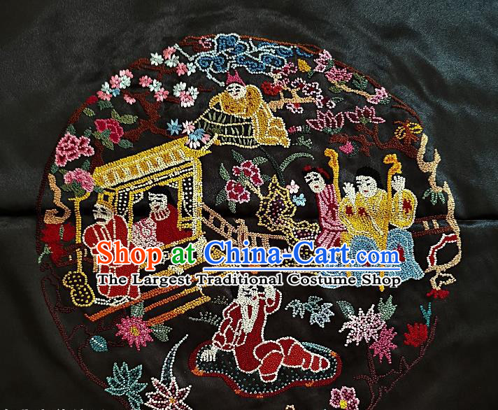 Chinese Traditional Embroidered Yellow Cloth Character Painting Handmade Embroidery Craft Embroidering Silk Decorative Picture