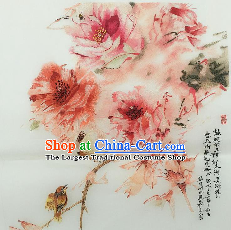 Traditional Chinese Embroidered Pink Peony Fabric Hand Embroidering Dress Applique Embroidery Veil Patches Accessories