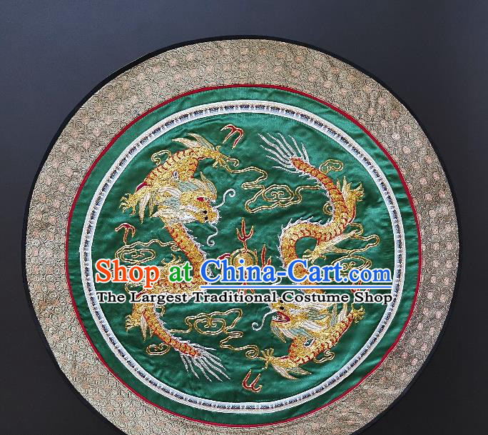 Traditional Chinese Embroidered Dragons Green Fabric Hand Embroidering Dress Round Applique Embroidery Cushion Patches Accessories