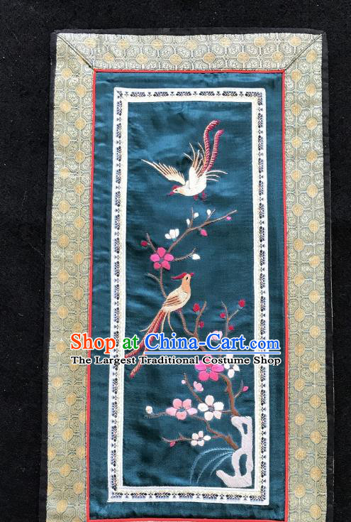 Chinese National Embroidered Plum Flowers Paintings Traditional Handmade Embroidery Decorative Navy Silk Picture Craft