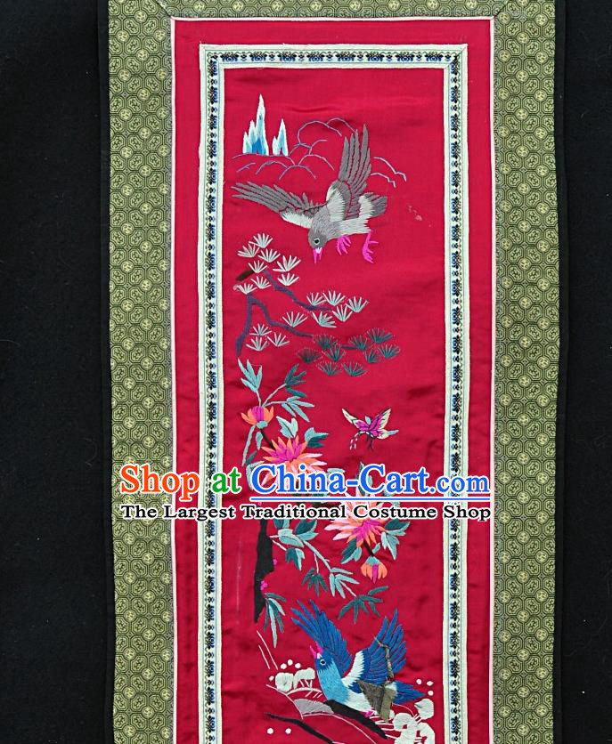 Chinese National Embroidered Grey Eagle Pine Red Silk Painting Traditional Handmade Embroidery Craft Embroidering Decorative Wall Picture