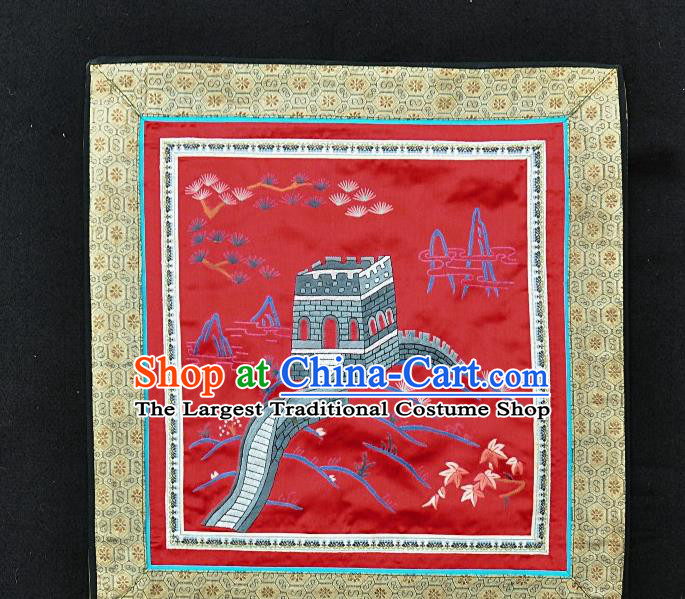 Traditional Chinese Embroidered Grey The Great Wall Silk Plate Mat Handmade Embroidering Dress Applique Embroidery Red Fabric Patches Accessories