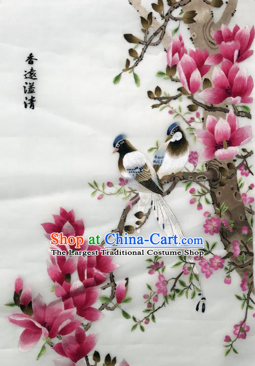 Traditional Chinese Embroidered Birds Red Magnolia Fabric Hand Embroidering Dress Applique Embroidery Silk Patches Accessories
