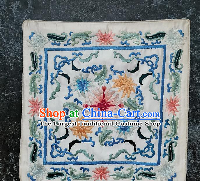 Traditional Chinese Embroidered Flowers Fabric Hand Embroidering Dress Applique Embroidery Beige Silk Patches Pillowslip Accessories