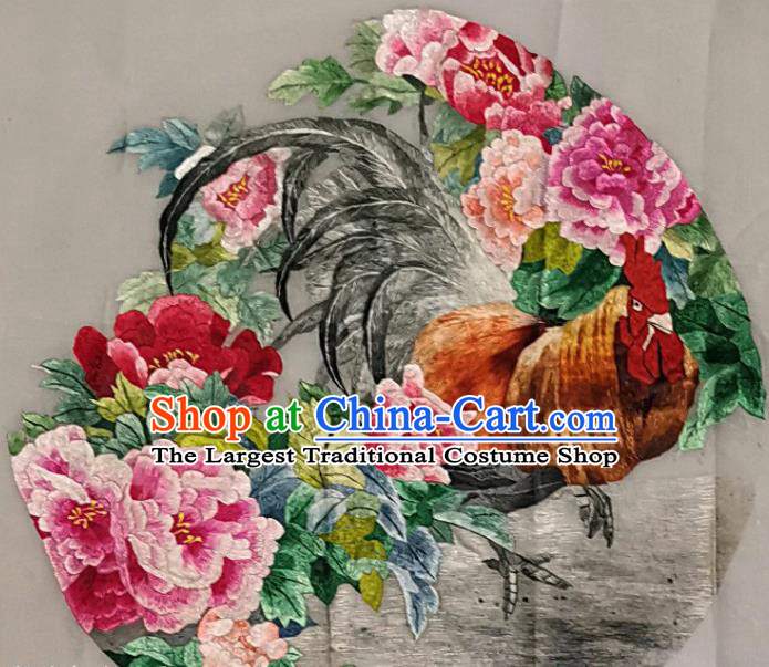 Traditional Chinese Embroidered Cock Peony Fabric Hand Embroidering Dress Applique Embroidery Patches Accessories