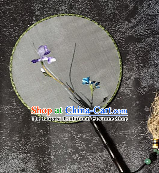 Chinese Traditional Embroidery Orchid Palace Fans Handmade Round Fan Embroidered Silk Fan Craft