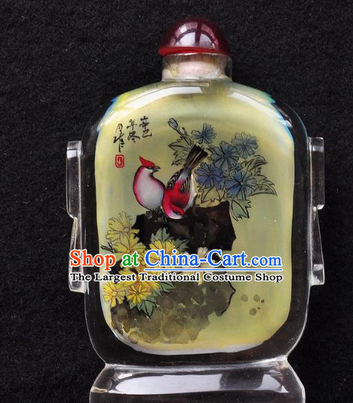 Chinese Handmade Snuff Bottle Traditional Inside Painting Chrysanthemum Birds Snuff Bottles Artware