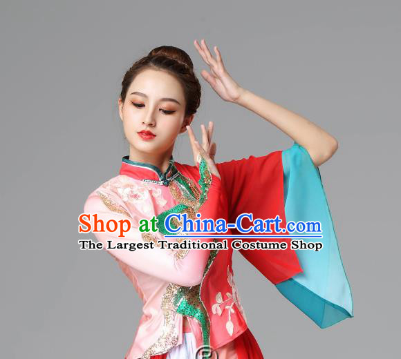 Traditional Chinese Folk Dance Red Outfits Classical Dance Dress Umbrella Dance Stage Performance Costume for Women
