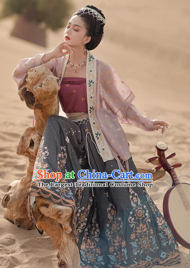 Traditional Chinese Song Dynasty Young Woman Hanfu Dress Apparels Ancient Dance Lady Historical Costumes Blouse Strapless and Skirt Full Set