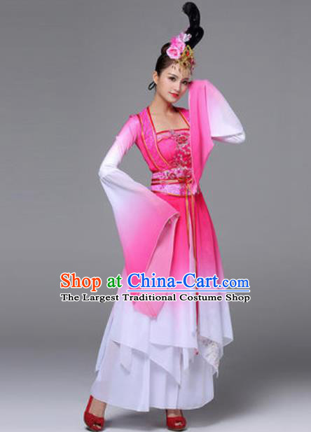 Traditional Chinese Classical Dance Outfits Fan Dance Rosy Dress Umbrella Dance Stage Performance Costume for Women