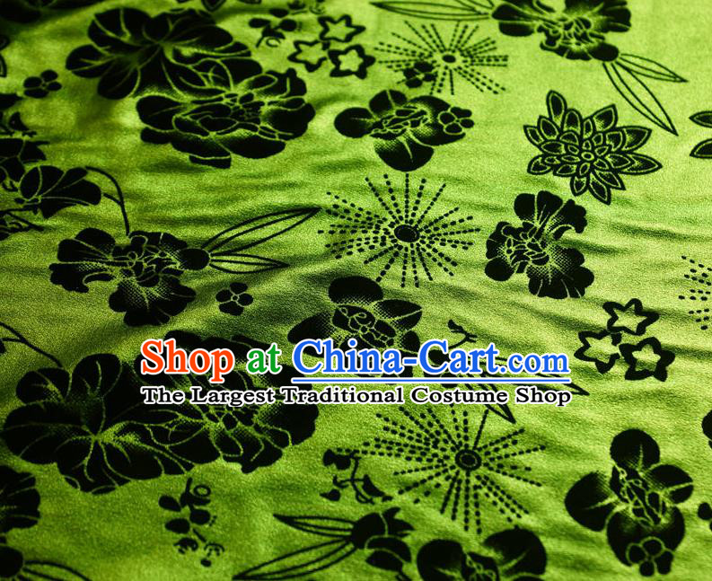 Chinese Traditional Flowers Pattern Design Grass Green Flocking Fabric Velvet Cloth Asian Pleuche Material