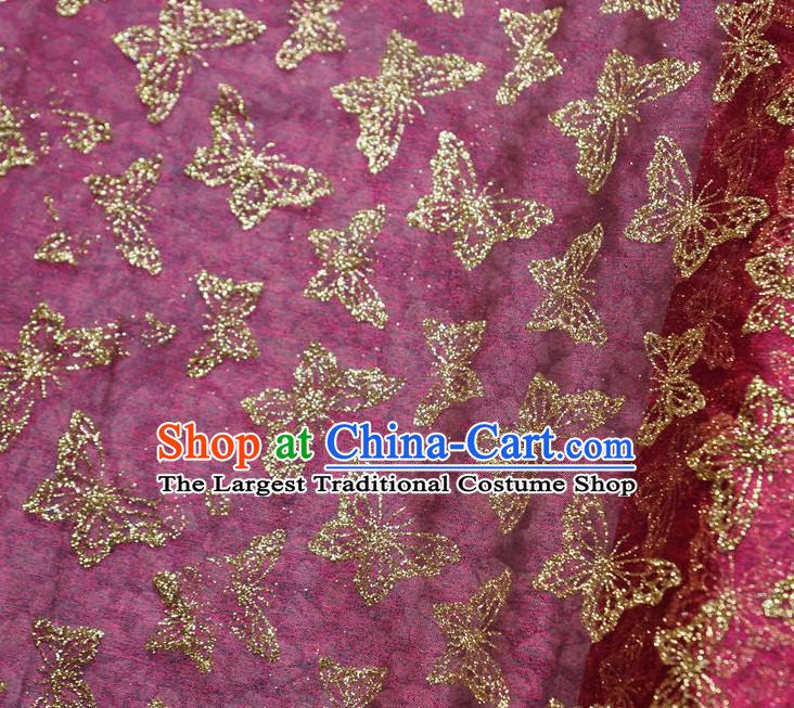 Chinese Traditional Butterfly Pattern Design Purplish Red Veil Fabric Cloth Organdy Material Asian Dress Grenadine Drapery