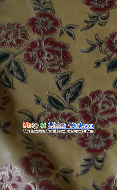 Chinese Traditional Printing Roses Pattern Design Beige Brocade Fabric Tapestry Cloth Asian Silk Satin Material