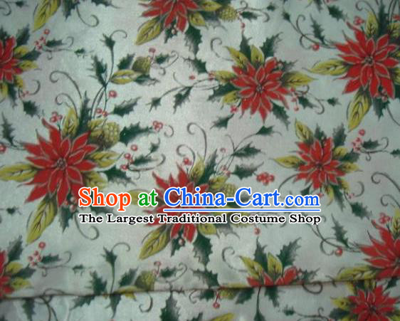 Chinese Traditional Christmas Flower Pattern Design DIY White Spandex Fabric Cloth Chemical Fiber Material Asian Dress Drapery