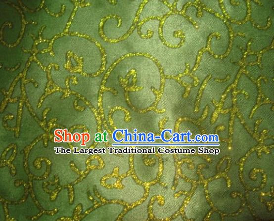 Chinese Traditional Floral Scrolls Pattern Design Green Satin Fabric Cloth Silk Crepe Material Asian Dress Drapery
