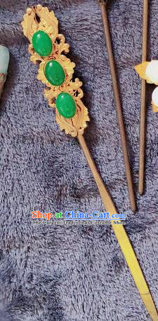 Chinese Traditional Qing Dynasty Princess Jade Hairpin Headwear Ancient Manchu Palace Lady Hair Accessories Imperial Concubine Gems Hair Clip
