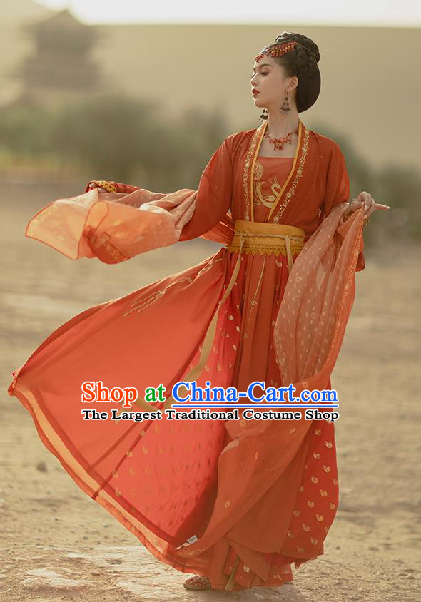 Traditional Chinese Tang Dynasty Dance Lady Red Hanfu Dress Apparels Ancient Nobility Female Historical Costumes Full Set