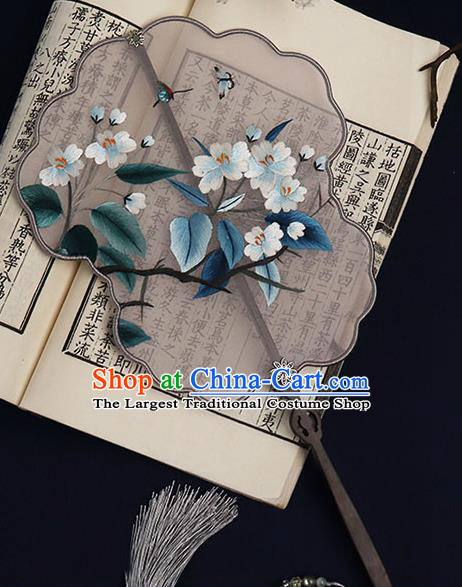 China Traditional Bride Brown Silk Fan Handmade Wedding Double Side Hanfu Fan Suzhou Embroidered Pear Blossom Palace Fan