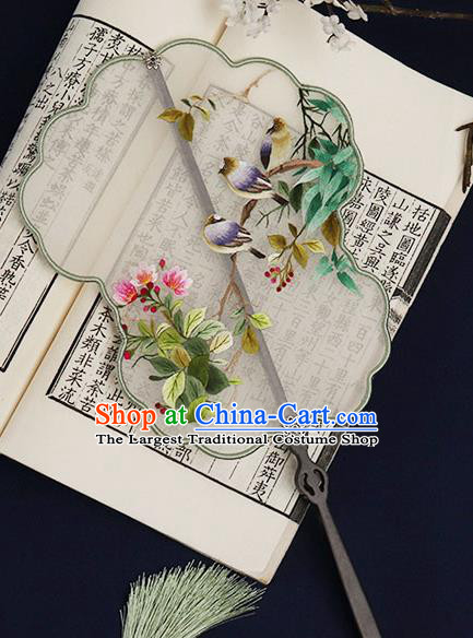 China Handmade Wedding Double Side Hanfu Fan Traditional Bride Silk Fan Suzhou Embroidered Begonia Birds Palace Fan