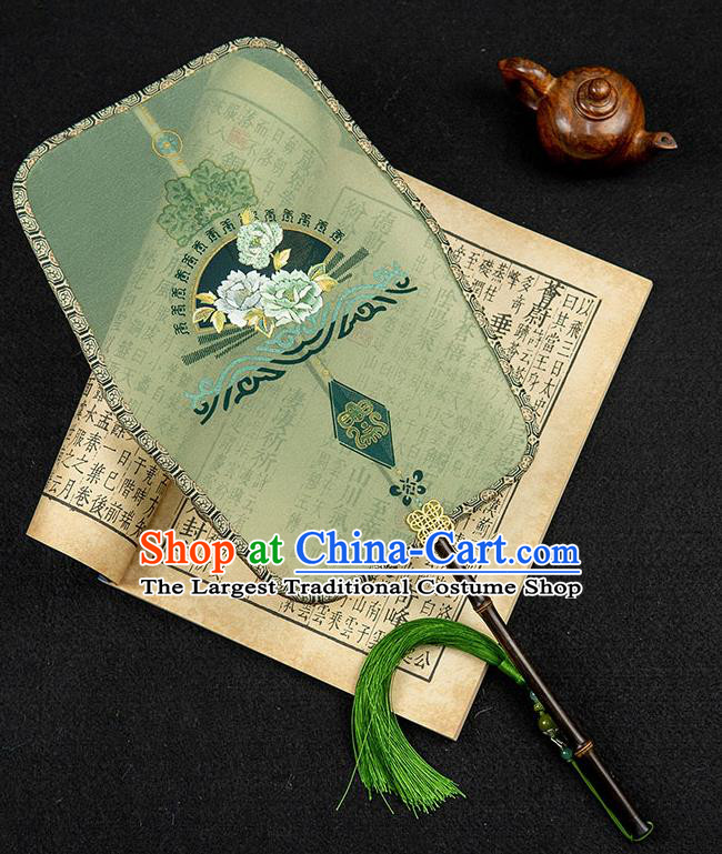 China Embroidered Hanfu Fan Handmade Palace Fan Traditional Green Silk Fan