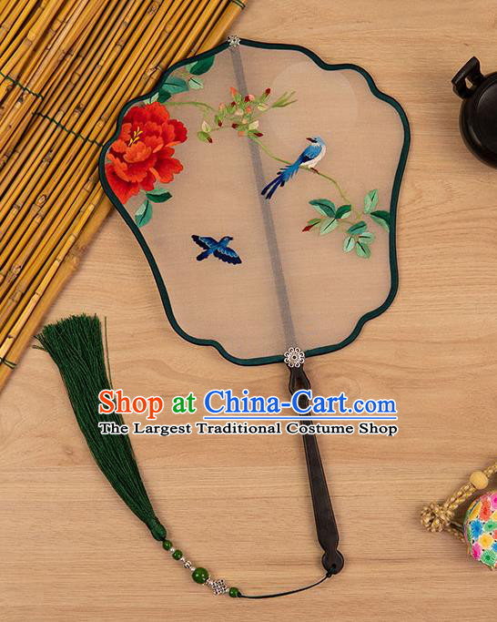 China Traditional Embroidered Peony Fan Classical Hanfu Accessories Ancient Princess Palace Fan Handmade Silk Fan