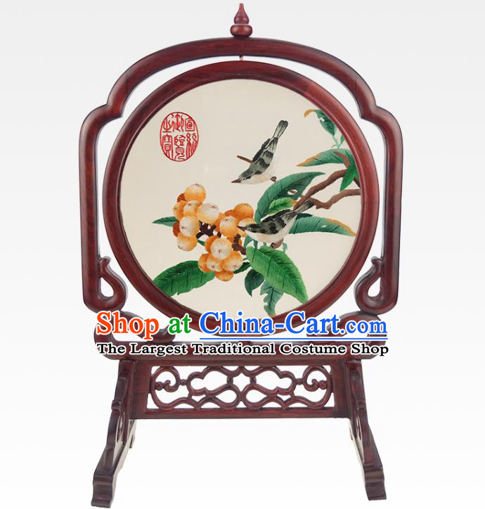 China Handmade Table Ornament Embroidered Hawthorn Desk Screen Traditional Rosewood Craft