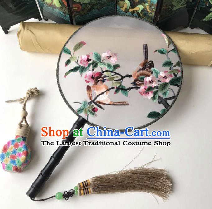 China Handmade Palace Fan Embroidered Silk Circular Fans Traditional Embroidery Begonia Hanfu Fan