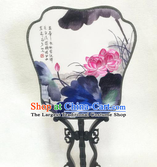 Handmade Embroidered Lotus Silk Fan China Palace Fan Traditional Classical Dance Hanfu Fan