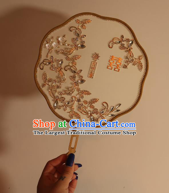 China Classical Dance Silk Fan Handmade Bride Crystal Palace Fan Traditional Wedding Plum Blossom Fan