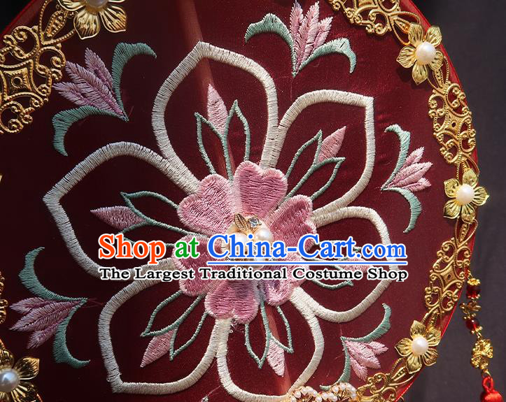 China Traditional Tang Dynasty Hanfu Circular Fan Classical Wedding Fan Handmade Embroidered Palace Fan