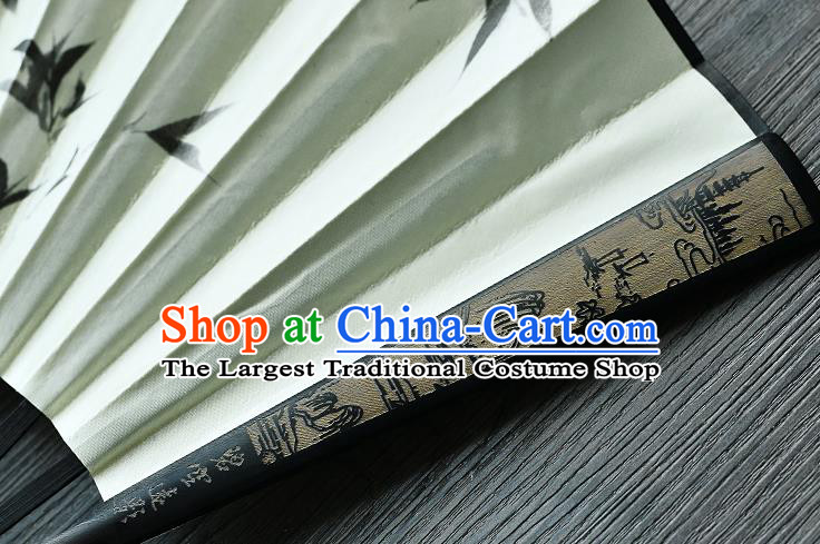 Handmade Chinese Ancient Swordsman Fan Ink Painting Bamboo Folding Fan Carving Accordion Fan