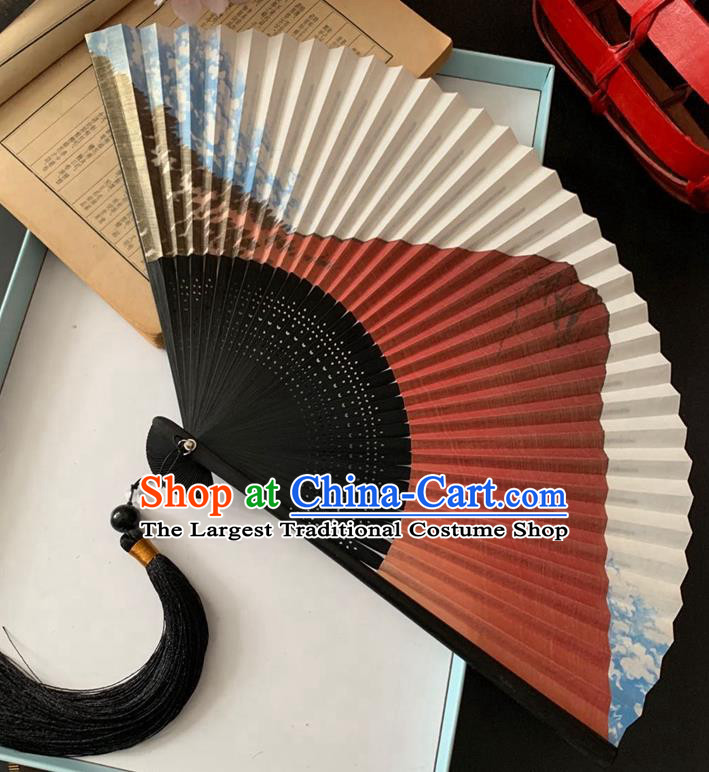 Chinese Handmade Printing Mount Fuji Folding Fan Bamboo Fan Classical Accordion Paper Fans