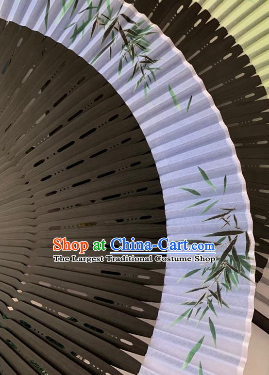 Chinese Printing Bamboo Leaf Folding Fan Handmade Hollowed Fan Classical Dance Silk Accordion